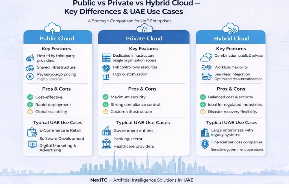 Public, private, and hybrid cloud: Key differences and use cases in the UAE